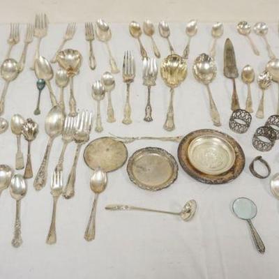 1261	LOT OF ASSORTED SILVERPLATE, FLATWARE, TRAYS, NAPKIN RINGS
