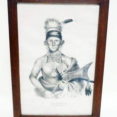 1055	FRAMED ENGRAVING OF AP-PA-NOO-SE SAUKI INDIAN CHIEF, APPROXIMATELY 14 IN X 20 IN

