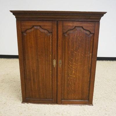 1223	ANTIQUE OAK 2 DOOR CUPBOARD TOP WITH ADJUSTABLE INTERIOR SHELVES, APPROXIMATELY 13  IN X 40 IN X 46 IN H
