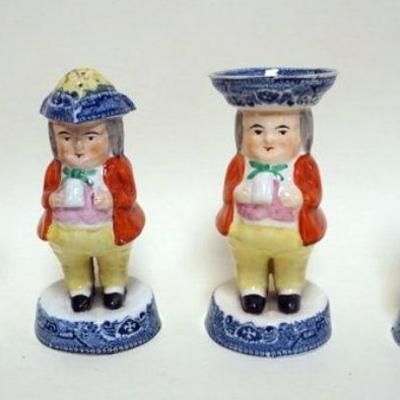 1121	ANTIQUE STAFFORDSHIRE TOBY SHAKERS, CONDIMENT SET, APPROXIMATELY 7 IN H
