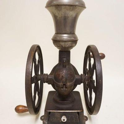 1263	LANDERS FRARY & CLARK DOUBLE WHEEL COFFEE GRINDER, MISSING LID, APPROXIMATELY 17 IN X 11 IN X 18 IN HIGH
