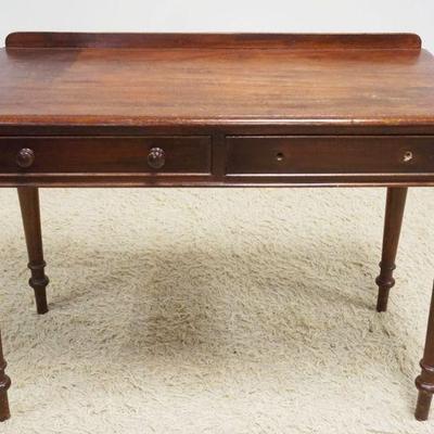 1293	ANTIQUE MAHOGANY 2 DRAWER WRITING TABLE, 2 PULLS MISSING, APPROXIMATELY 42 IN X 21 IN X 31 IN HIGH
