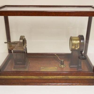 1010	ANTIQUE SHIPS TELEGRAPH MODEL/PATENT SAMPLE PRESENTED BY CHAS. CORY CORPORATION, BUILT IN 1866, IN MAHOGANY & GLASS CASE W/BRASS...