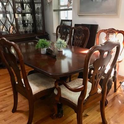 Chippendale style table and set of $490
table 70 X 44 X 30" with 2 leaves 18 1/2" each