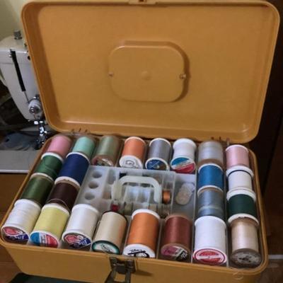 SOLD Sewing kit with wooden spools