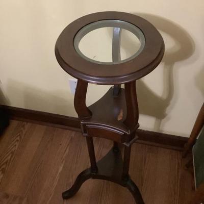 $29 plant/vase stand, 2 tier, glass top, as is 36"H 18"bottom W 11" top diameter