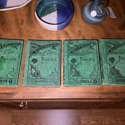 $149 -1877- Mrs. E.B.Brownings Poems published by James Miller 1877 -complete 4 volume Green cloth w/stamped gilt lettering 6â€x4.5â€...