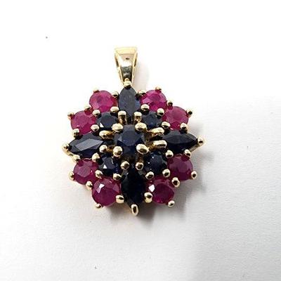 Lot 60 - 14K Yellow Gold Ruby & Sapphire Pendant 
