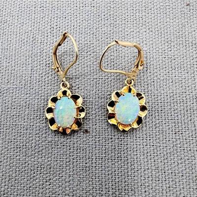 Lot 6 - 14K Yellow Gold Australian Opal Pendant & Earrings + 10K Chain 
