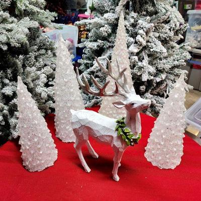 Lot 94 - Valerie Parr Hill Illuminated Glistening Trees + Reindeer 
