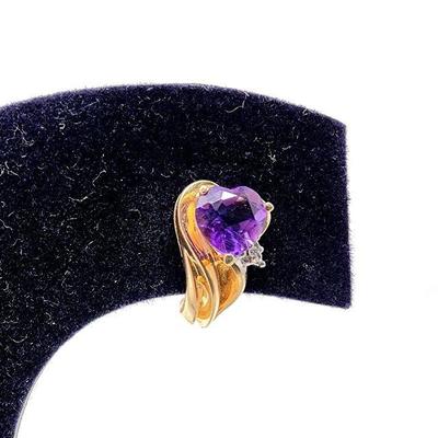 Lot 58 - 10K Yellow Gold Amethyst Heart Earrings 