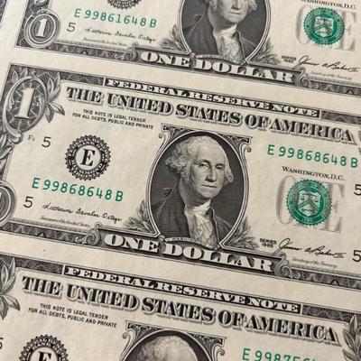 Uncut Sheet of 1985 $1 Bills Richmond