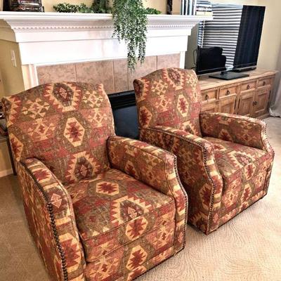Great Southwest style upholstered chairs that swivel and rock