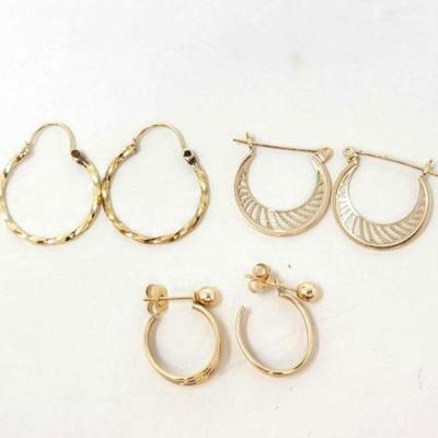 #722 â€¢ (3) 14k Gold Pairs of Matching Earrings, 3g
