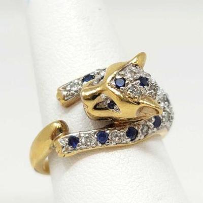 #888 â€¢ Sterling Silver 10k Gold Plated Cat Ring, 6g
