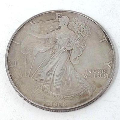 #1250 â€¢ 1990 .999 Fine Silver Walking Liberty Dollar, 1oz
