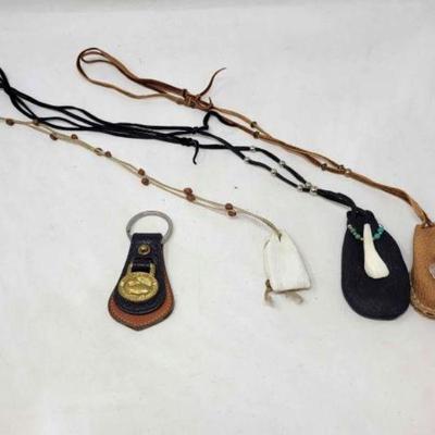 #1804 â€¢ (3) Small Pouch Necklaces & Keychain
