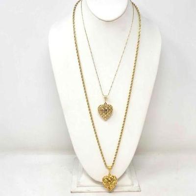 #890 â€¢ (2) 24GBK Gold Chains With Heart Pendants
