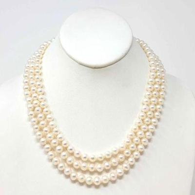 #789 â€¢ 3 Layer Pearl Necklace with 14k Gold Clasp
