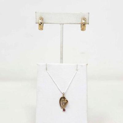#892 â€¢ 14kgp Earrings & Pendant with Ruby Accent, 4g
