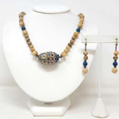 #1101 â€¢ Unique Blue Jadeite & Jasper Necklace & Earring Set
