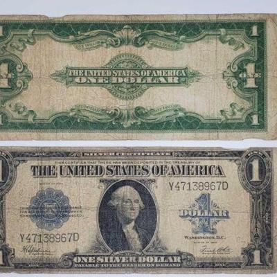 #1502 â€¢ 1923 US One Dollar Bill & US One Dollar Silver Certificate Bill
