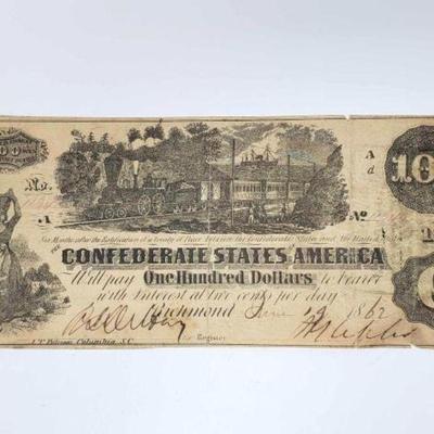 #1500 â€¢ 1862 $100 Confederate Bill
