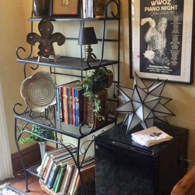 Bakers rack, books and cook books