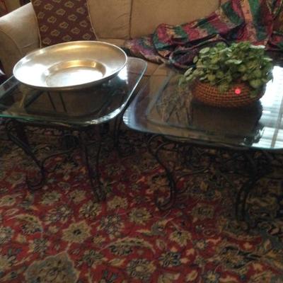 Pair of glass topped side tables