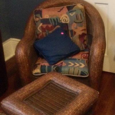 Wicker chair and ottoman