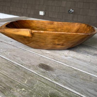 HAND CARVED OVAL BOWL - SIGNED ON THE BOTTOM