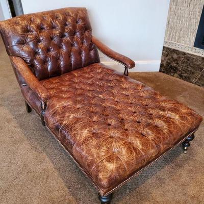 DISTRESSED LEATHER CHAISE LOUNGE