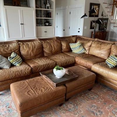 Ferguson Copeland leather sectional sofa $799
each three cushion section is 84 X 34 C 38