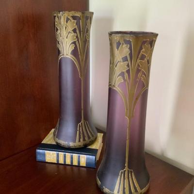 Art deco amethyst, and gold vases