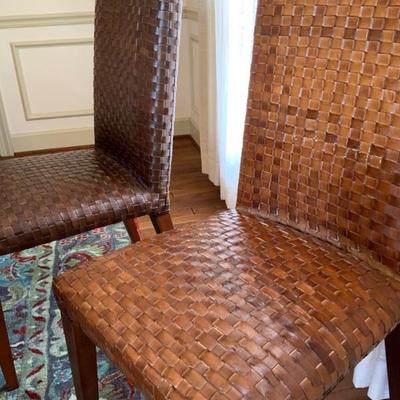 Woven leather dining chairs