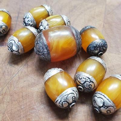 Tibetan Beads  Amber Copal Barrels