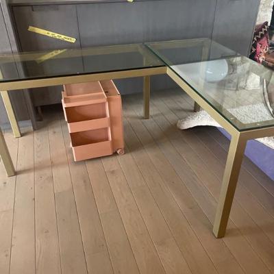 Pottery Barn glass top corner desk 