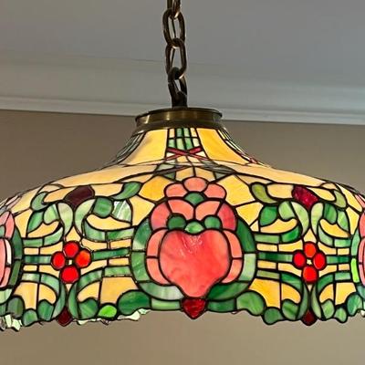 Antique Kimberly and Duffner Large Stained Glass Chandelier in a gorgeous floral pattern. A stunning work of art and a grand statement...