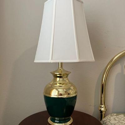 Lot 18 - green & brass lamp