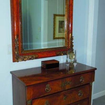 Portion of the Henredon bedroom set & burlwood mirror