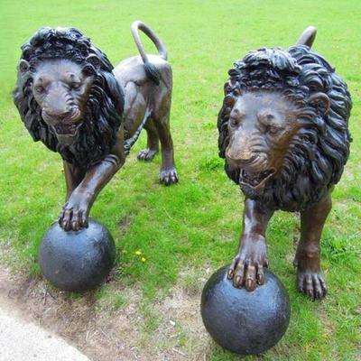 Pair life size bronze standing lions