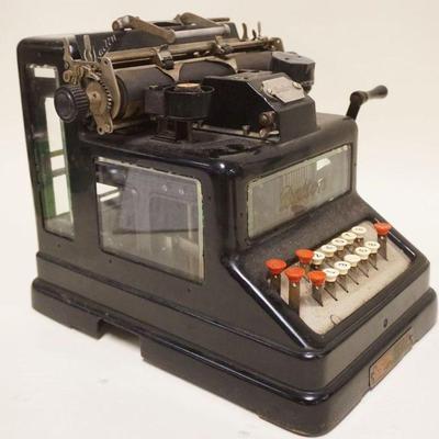 1105	DALTON CALCULATING MACHINE OHIO GLASS PANELED FRONT SIDES & BACK NICE, APPROXIMATELY 14 IN X 14 IN X 12 IN
