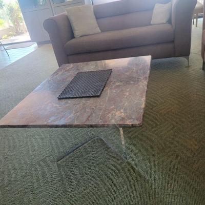 Mid century modern coffee table with marble top and Lucite base