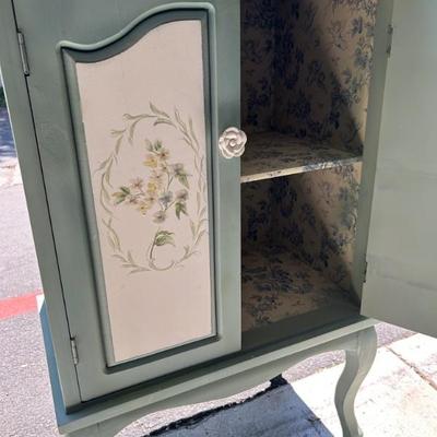 Hand painted perfect size cabinet with floral paper interior