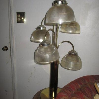 Mid Century Modern waterfall brass 5 light table lamp dims