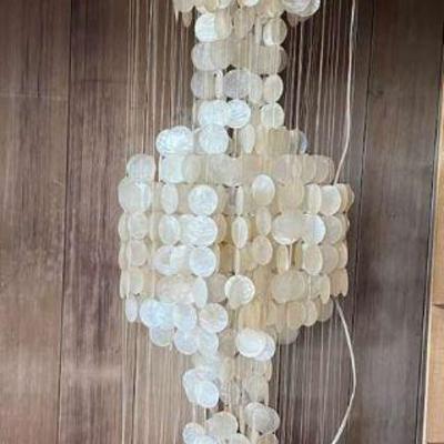 PCT062- Beautiful Large Vintage Capiz Shell Lighted Cascading Chandelier 