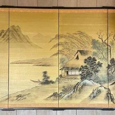 PCT050- Beautiful Vintage Four Panel Japanese Painting 