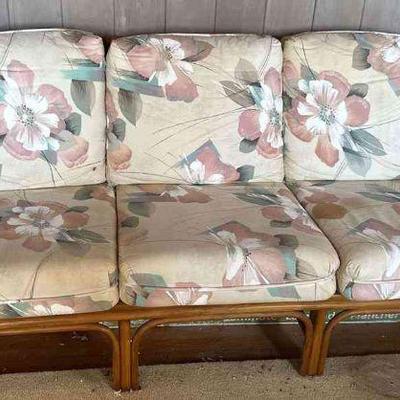 PCT089 - Vintage Rattan Three-Seat Sofa with Cushions