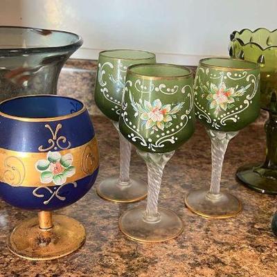 PCT160- Assorted Vintage Bohemian Wine Glass & Glass Vases