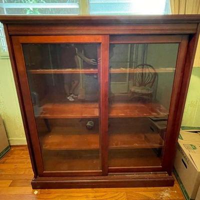 PCT048- Vintage Wood Display Cabinet with Glass Doors